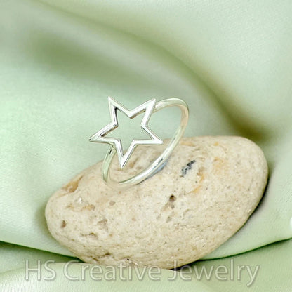 Star 925 Sterling Silver Handmade Charm Ring Jewelry for Women