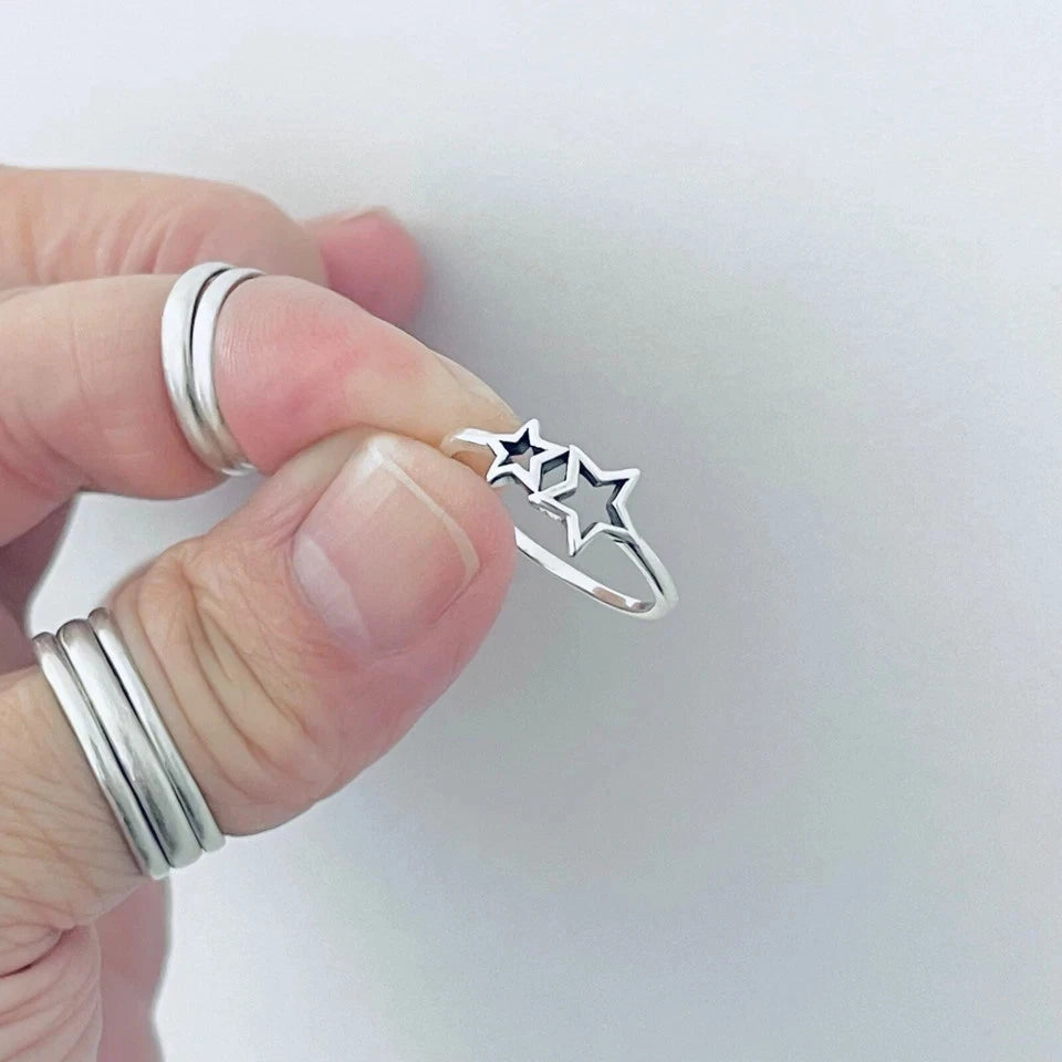 Sterling Silver Small Open Stars Ring, Celestial, Silver Rings, Shooting Star