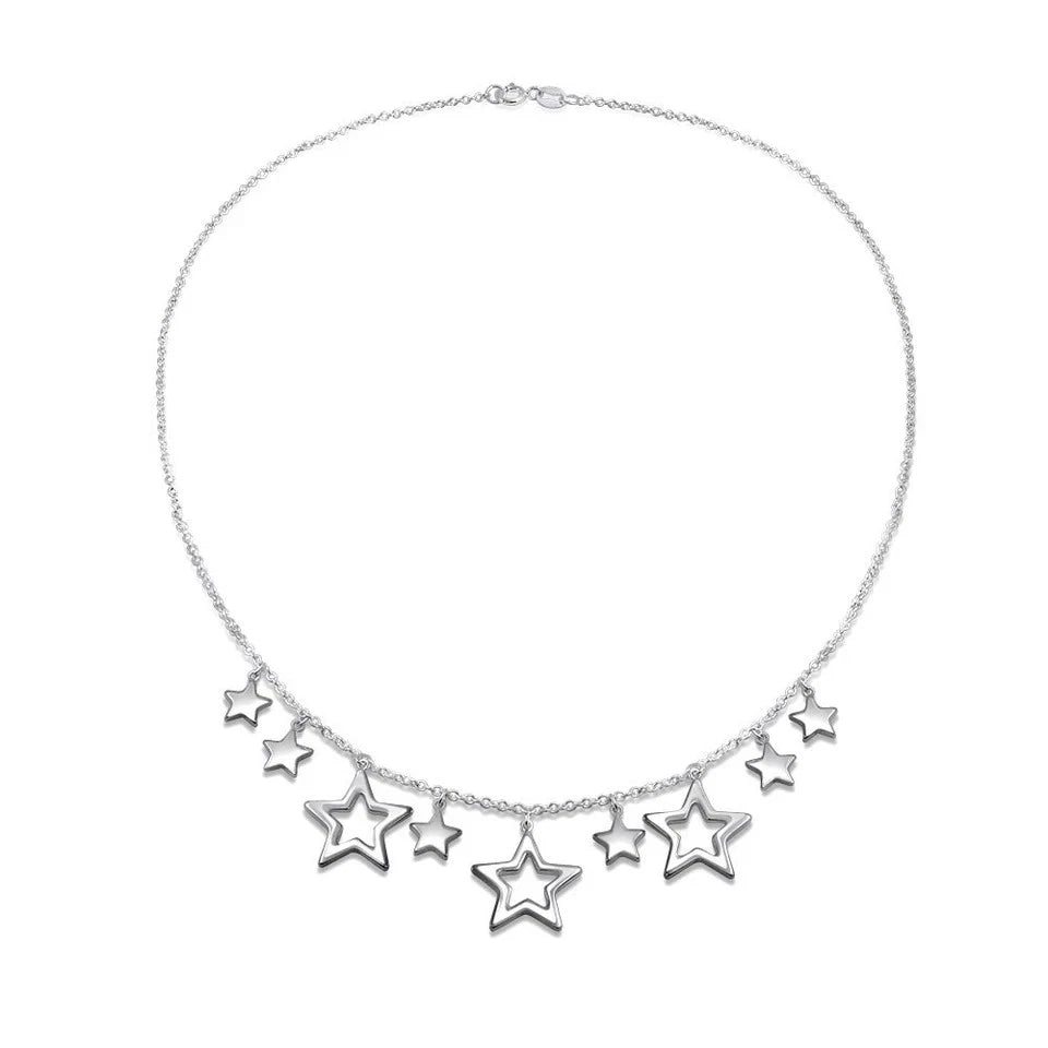 Celestial USA Patriotic Star Bib Statement Collar Necklace in Sterling Silver