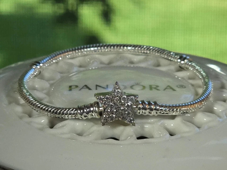 Pandora Sterling Silver Asymmetric Star Clasp Snake Chain Bracelet