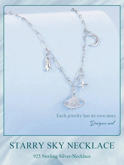 BAMOER 925 Sterling Silver Star Moon Rocket Necklace Gift Women Jewelry Wedding