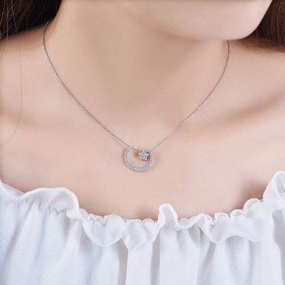 Women 925 Sterling Silver Cute Crescent Moon Star Charm Pendant Necklace Jewelry