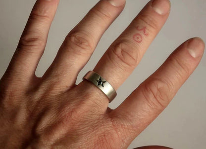 Sterling Silver Star Ring with Natural Briliant Black Diamond Limited Edition