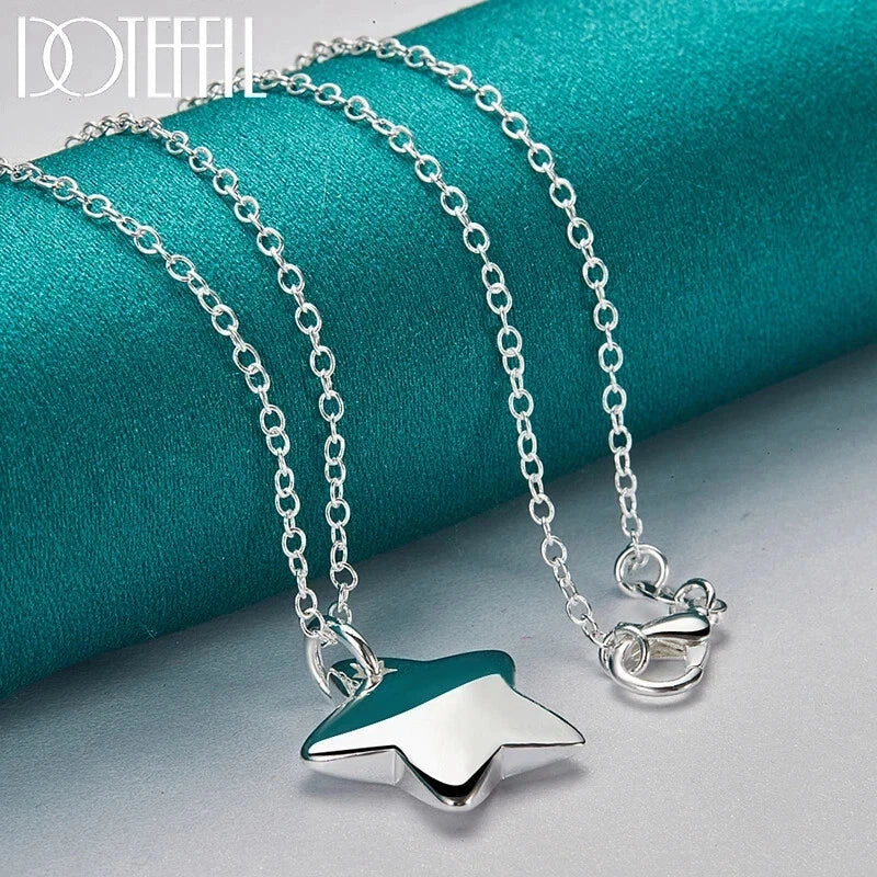 DOTEFFIL Genuine 925 Sterling Silver Star Pendant Necklace Charm Fashion Jewelry