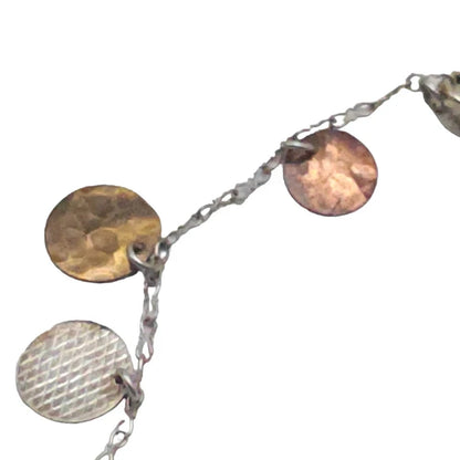 925 Sterling Silver Hammered Disc Star Moon Charms Ankle Bracelet Vintage