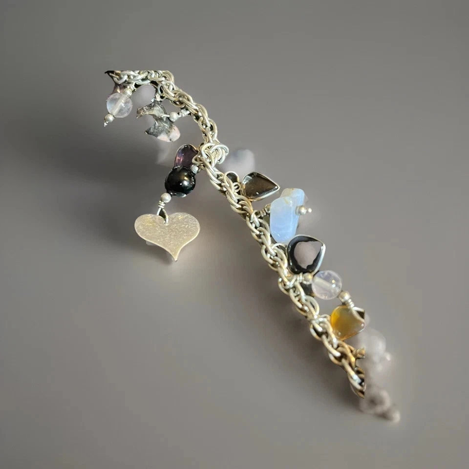 Sterling 8” Charm bracelet Hearts Sea stars Agate quartz 20grams