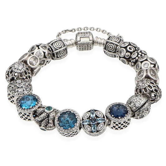 Pandora Sterling Silver Turquoise Spinel Starfish Heart 16 Charms Bracelet
