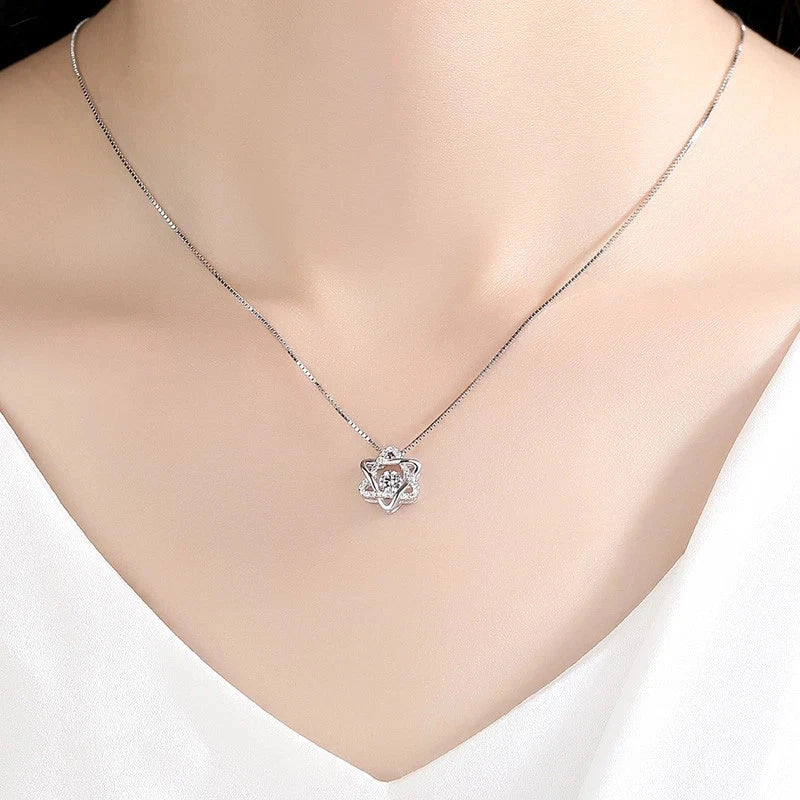 Genuine 925 Sterling Silver Solid Crystal Star Pendant Necklace Chain Stunning