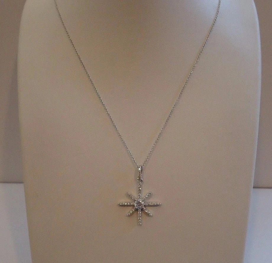 925 STERLING SILVER STAR DESIGN PENDANT NECKLACE W/ 1 CT LAB CREATED DIAMONDS