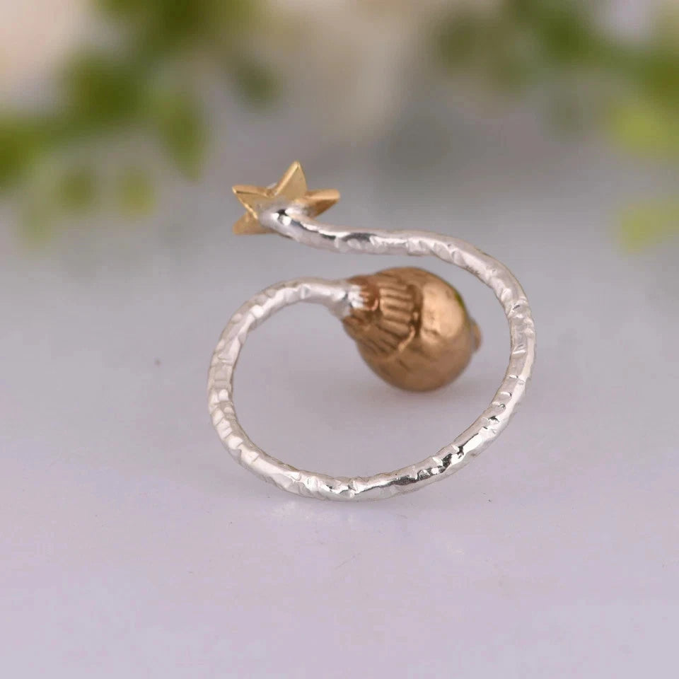 925 Sterling Silver Star And Shell Rings Gold Plated Shell Adjustable Ring