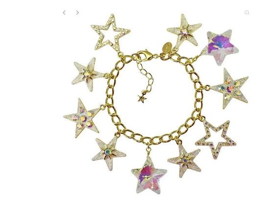 KIRKS FOLLY Charm Bracelet Stardust Gold tone Icy Crystal Star
