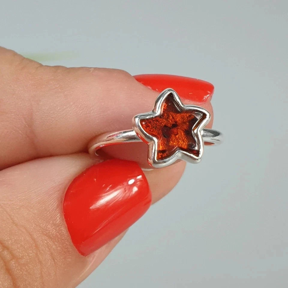 Star Amber Ring, Gemstone Rings, Crystal Ring, Adjustable, Sizeable