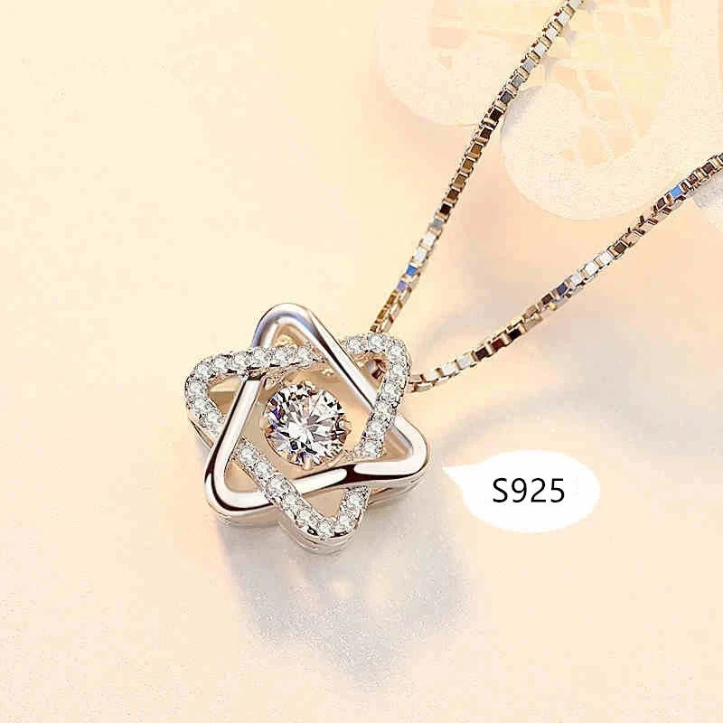 Genuine 925 Sterling Silver Solid Crystal Star Pendant Necklace Chain Stunning