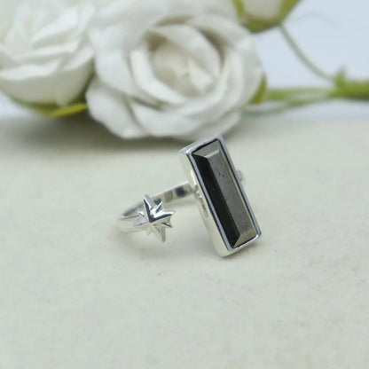Natural Pyrite Adjustable Ring In Sterling Silver With Star For Christmas Gift