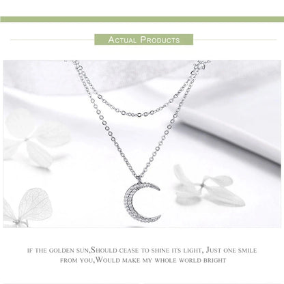 BAMOER S925 Sterling Silver necklace chain Moon&stars With CZ For Women Jewelry