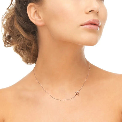 Polished Open Star Sideways Chain Necklace in Gold Plated Sterling Silver