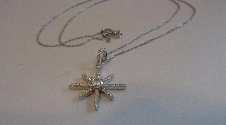 925 STERLING SILVER STAR DESIGN PENDANT NECKLACE W/ 1 CT LAB CREATED DIAMONDS
