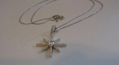 925 STERLING SILVER STAR DESIGN PENDANT NECKLACE W/ 1 CT LAB CREATED DIAMONDS