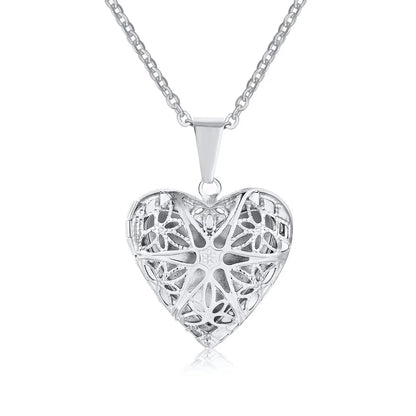 Heart-shaped Pendant necklace Stainless steel hollowed out six-pointed star 20''