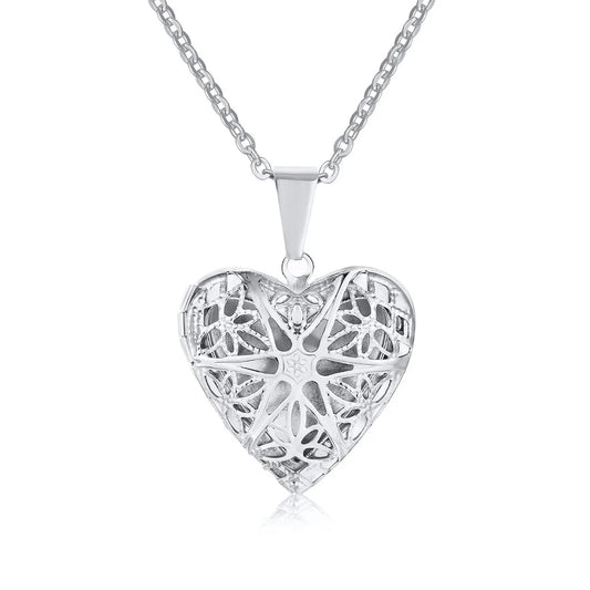 Heart-shaped Pendant necklace Stainless steel hollowed out six-pointed star 20''