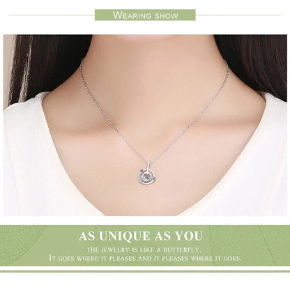 BAMOER S925 Sterling Silver Moon Star Necklace Pendant PowerCZ Women Jewelry