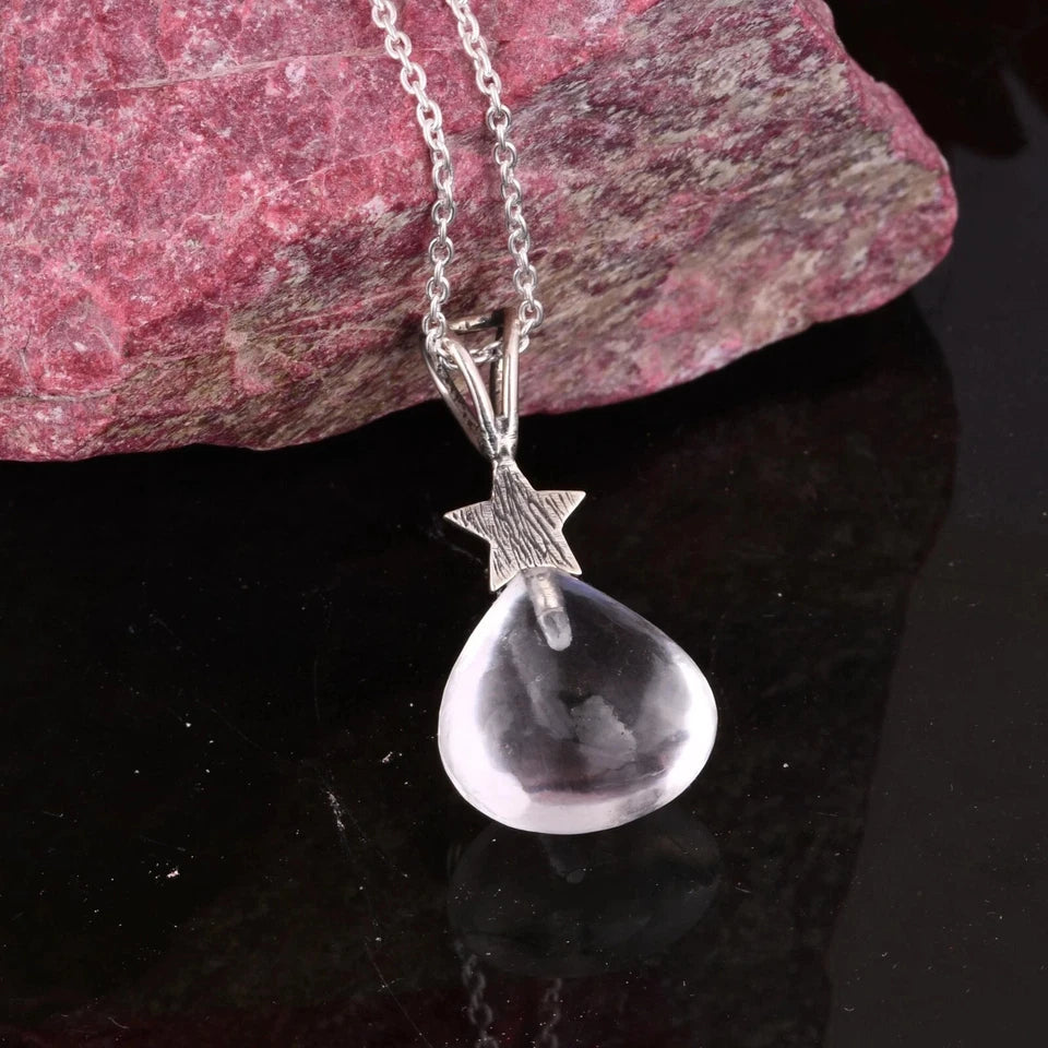 Elegant Crystal Quartz Heart Pendant With Star 925 Silver Necklace Jewelry Gift