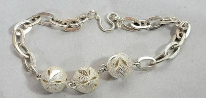 Sterling Silver Etched Star Bead Bracelet