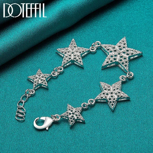 DOTEFFIL 925 Sterling Silver Hollow Six Star Bracelet Party Fashion Jewelry