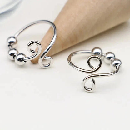 925 Sterling Silver Zircon Fidget Spinner Ring Adjustable Unisex Anxiety Relief