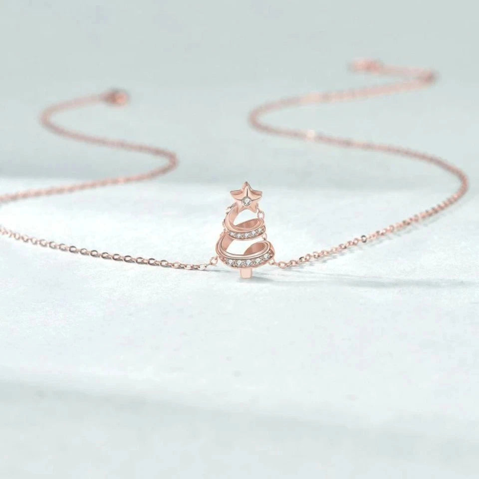 Holiday Christmas Tree Star 925 Sterling Silver Necklace Women Jewelry Pendant