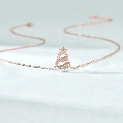 Holiday Christmas Tree Star 925 Sterling Silver Necklace Women Jewelry Pendant