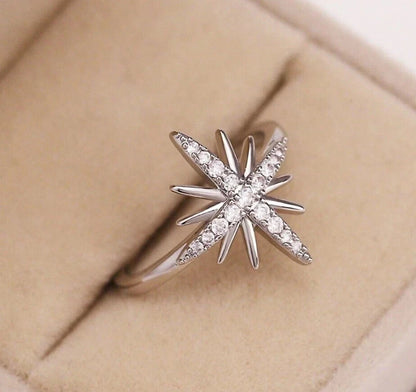1.40 CT Round Simulated Diamond Women Star Engagement Ring 14K White Gold Plated