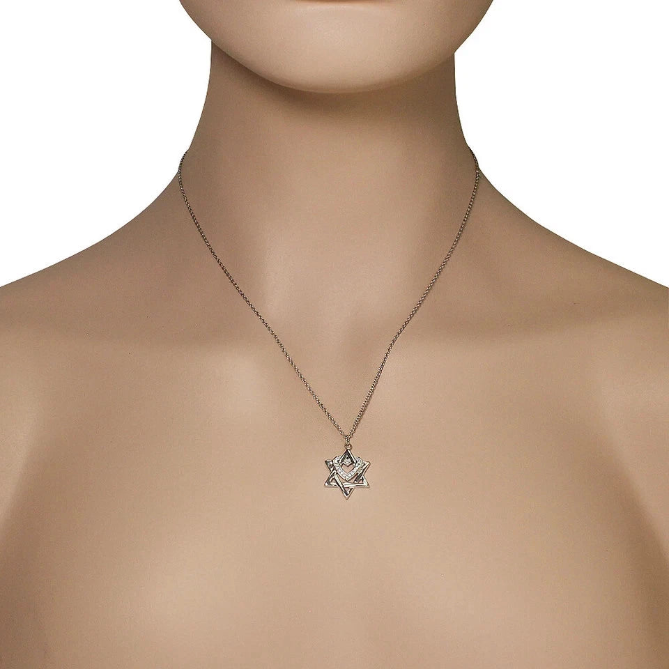 Sterling Silver White Clear CZ Jewish Star of David Love Heart Pendant Necklace