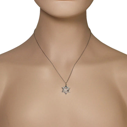 Sterling Silver White Clear CZ Jewish Star of David Love Heart Pendant Necklace