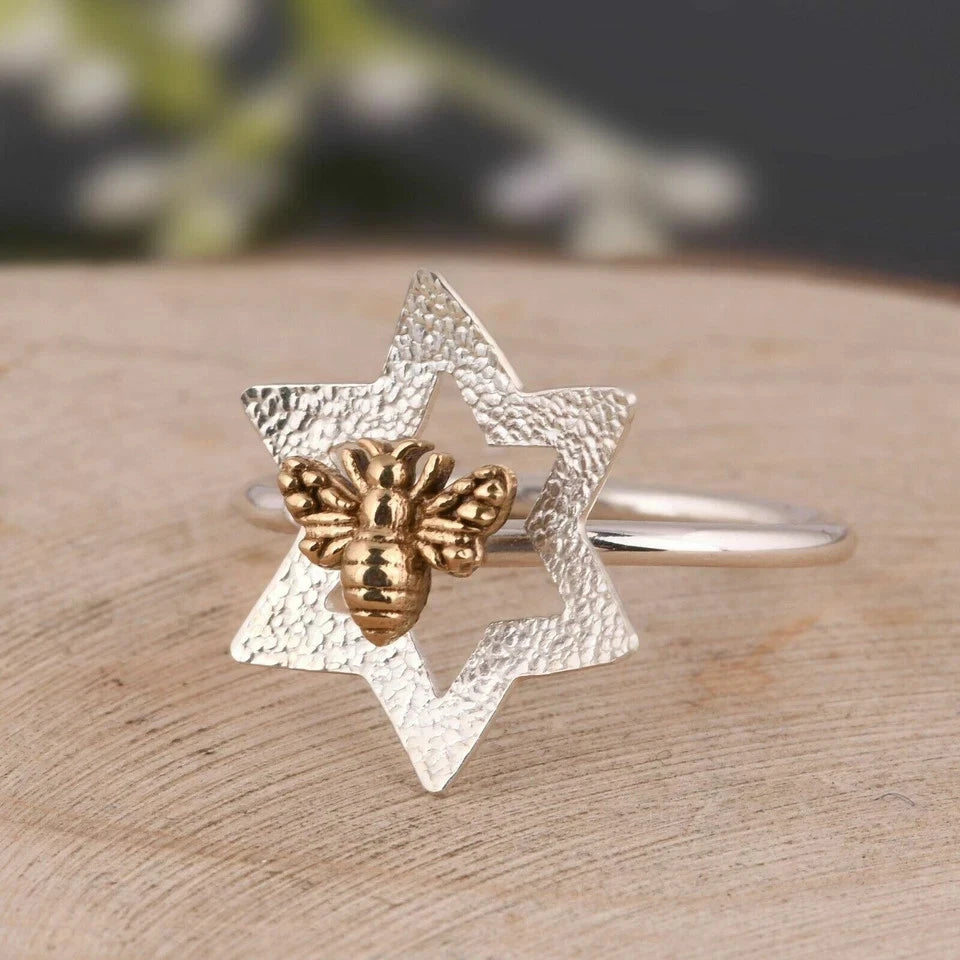 Star And Bee Design Ring 925 Sterling Silver Without Gemstone Bee Shape Ring