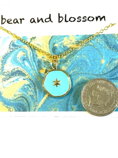 Stunning Santorini Turquoise Enamel Star Gold Necklace