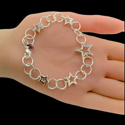 Star Chain Bracelet Sterling Silver 7.25 Inch