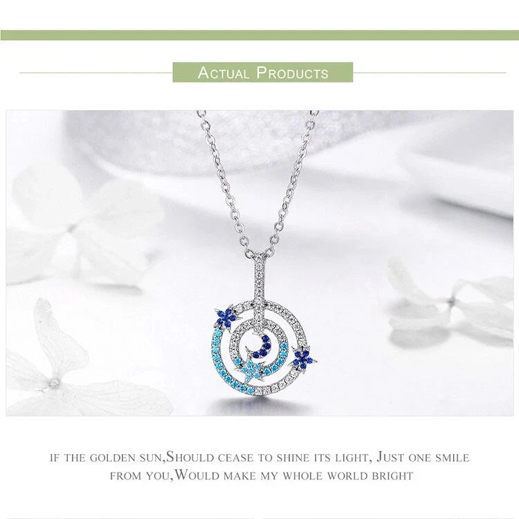 BAMOER S925 Sterling Silver Moon Star Necklace Pendant PowerCZ Women Jewelry