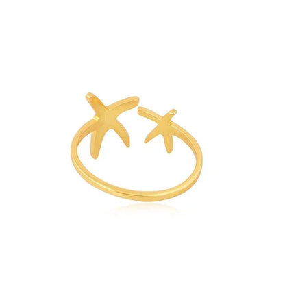 Sterling Silver Double Starfish Adjustable Ring Gold Ocean Lover Gift Jewelry