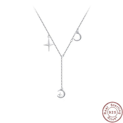 Radiant Stars and Moon S925 Sterling Silver Necklace Clavicular Chain For Women