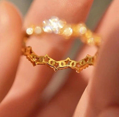 2 Ct Round Cut Simulated Diamond Flower & Star Shape Ring 14k Yellow Gold Plated