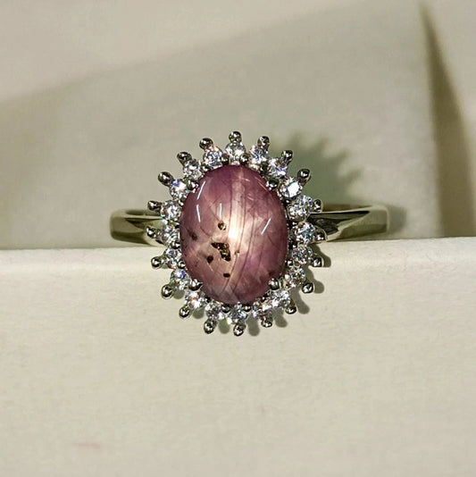 Natural Star Ruby Ring 925 Sterling Silver With Cubic Zirconia Side Stones
