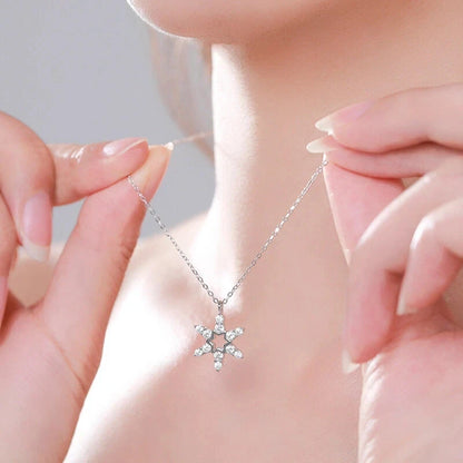AAA CZ Star Snowflakes S925 Sterling Silver Necklace Clavicular Chain For Women