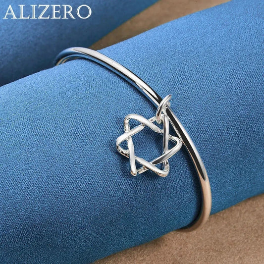 925 Sterling Silver Hexagram Star Bangle Bracelets Women Fashion Party Jewelry