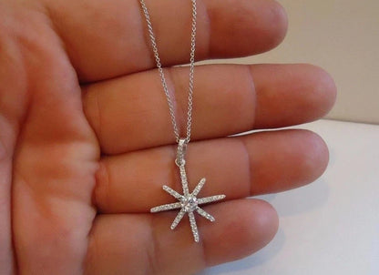 925 STERLING SILVER STAR DESIGN PENDANT NECKLACE W/ 1 CT LAB CREATED DIAMONDS