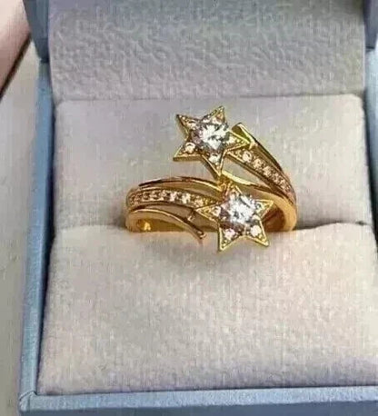 925 Sterling Silver Round Cut Simulated Diamond Star Ring 14k Yellow Gold Plated