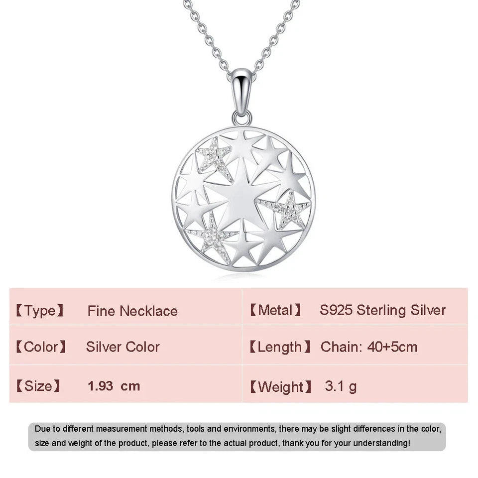 European Sparkling AAA CZ Stars S925 Sterling Silver Necklace For Women