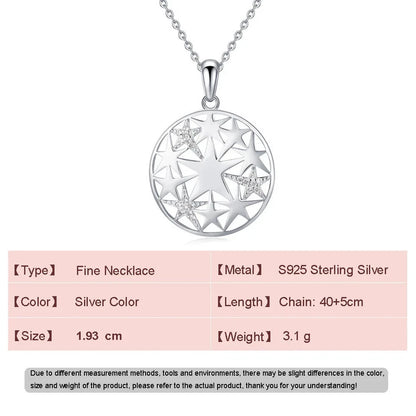 European Sparkling AAA CZ Stars S925 Sterling Silver Necklace For Women