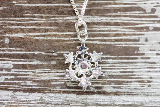 VINTAGE STARS BLUE STERLING SILVER PENDANT BOX CHAIN 16" 925 NECKLACE