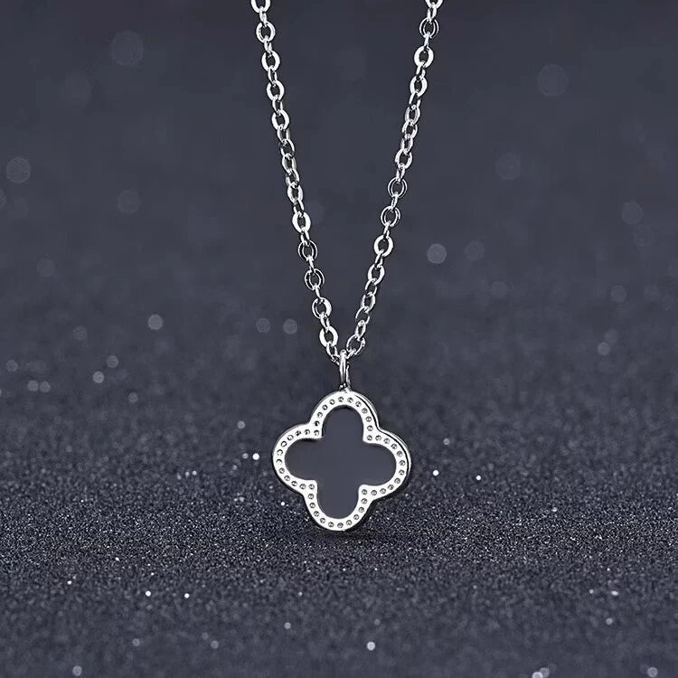 Crystal Star Clover Pendant Necklace 925 Sterling Silver Women Girls Jewellery